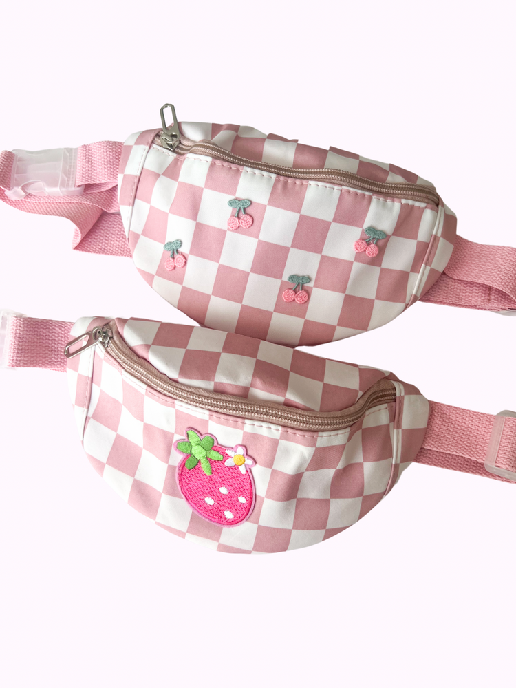 Pink Check Strawberry & Cherry Fanny