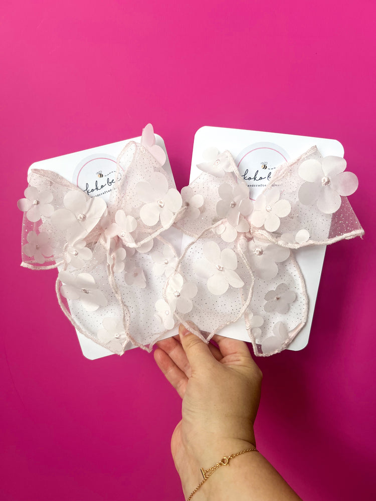 XL Pink Flower Glittery Tulle Bows