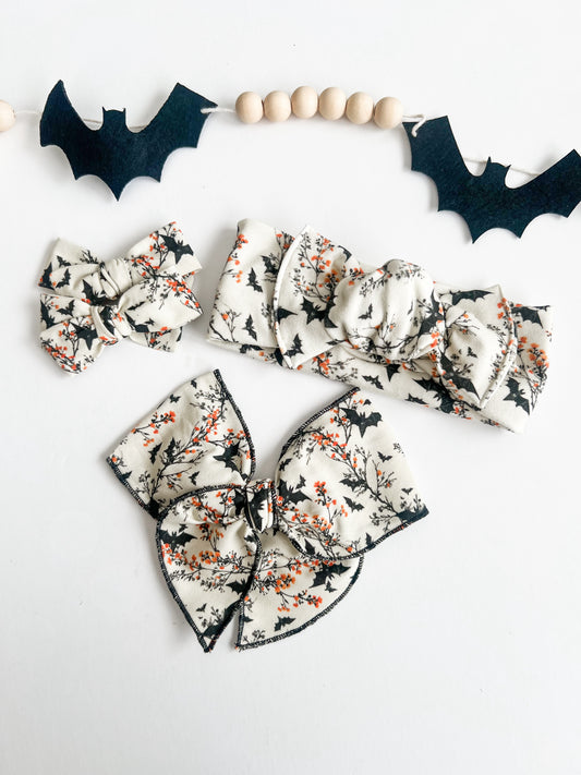 Halloween Orange Flowers & Bats Bows