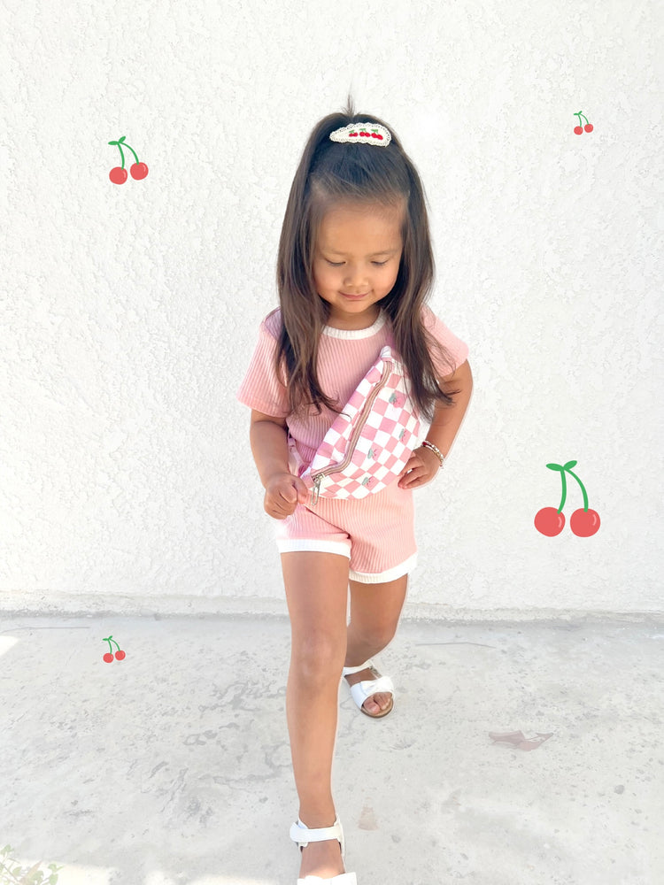 Pink Check Strawberry & Cherry Fanny