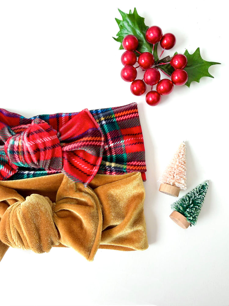 Velvet Red Christmas Plaid Bows