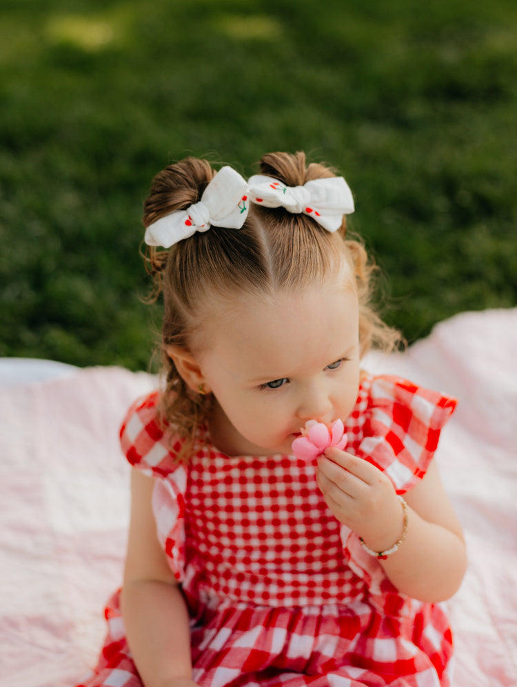 White Gauze Cherry Bows
