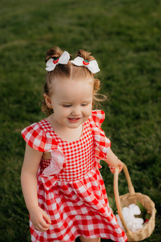 White Eyelet Strawberry Piggies