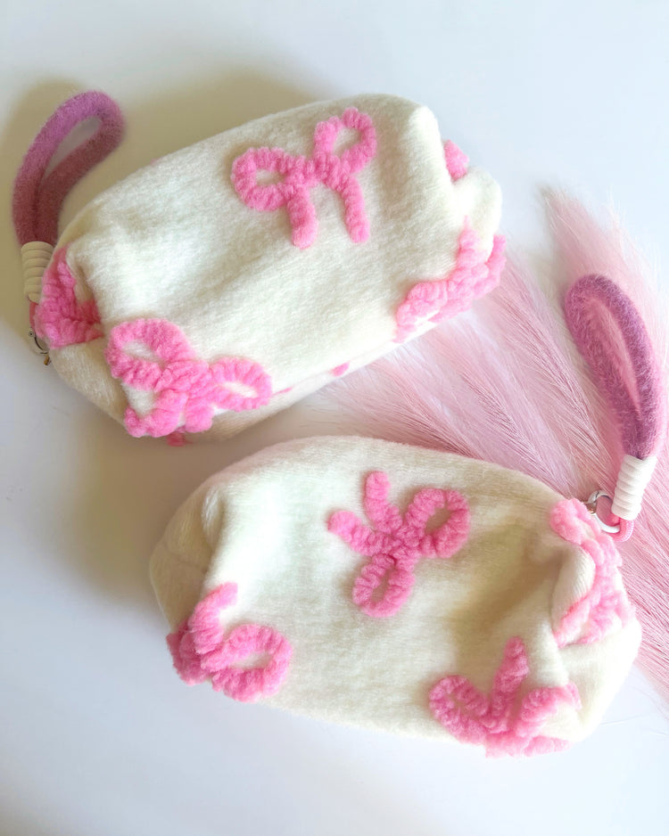 Fuzzy Bow Makeup Bag