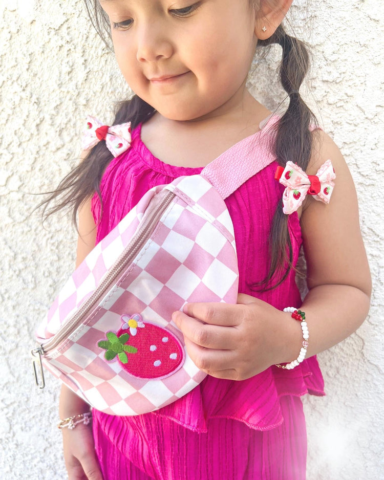 Pink Check Strawberry & Cherry Fanny