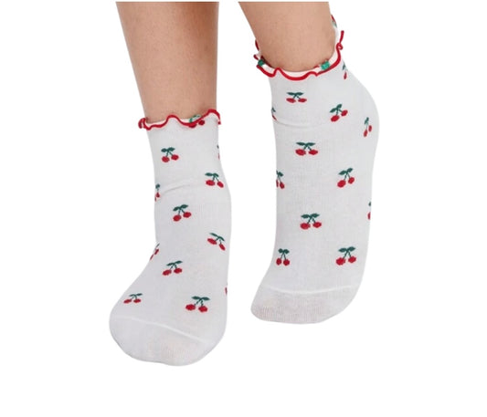 Women’s Red Ruffle Cherry Socks