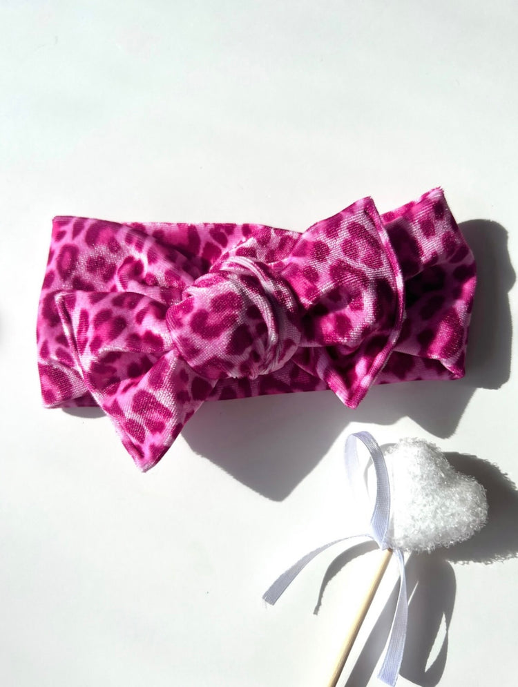 Fuchsia Cheetah Velvet Headwraps & Piggies