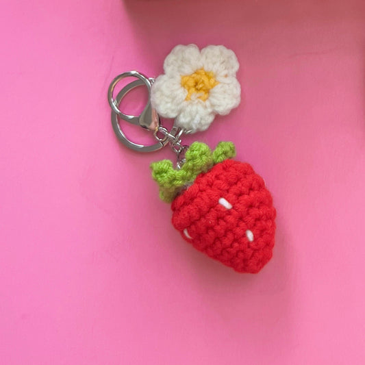 Knitted Strawberry Keychain