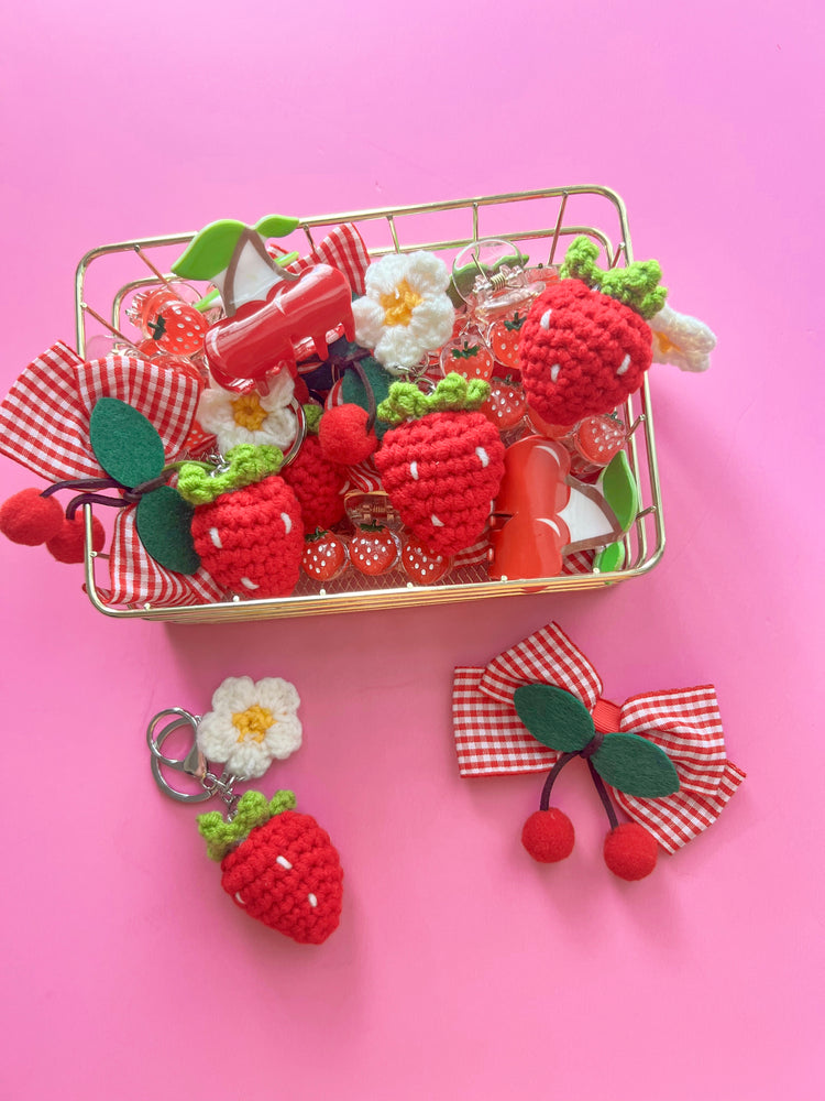 Knitted Strawberry Keychain