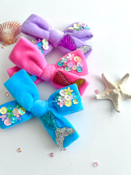 Velvet Sequins Mermaid Tail Bows