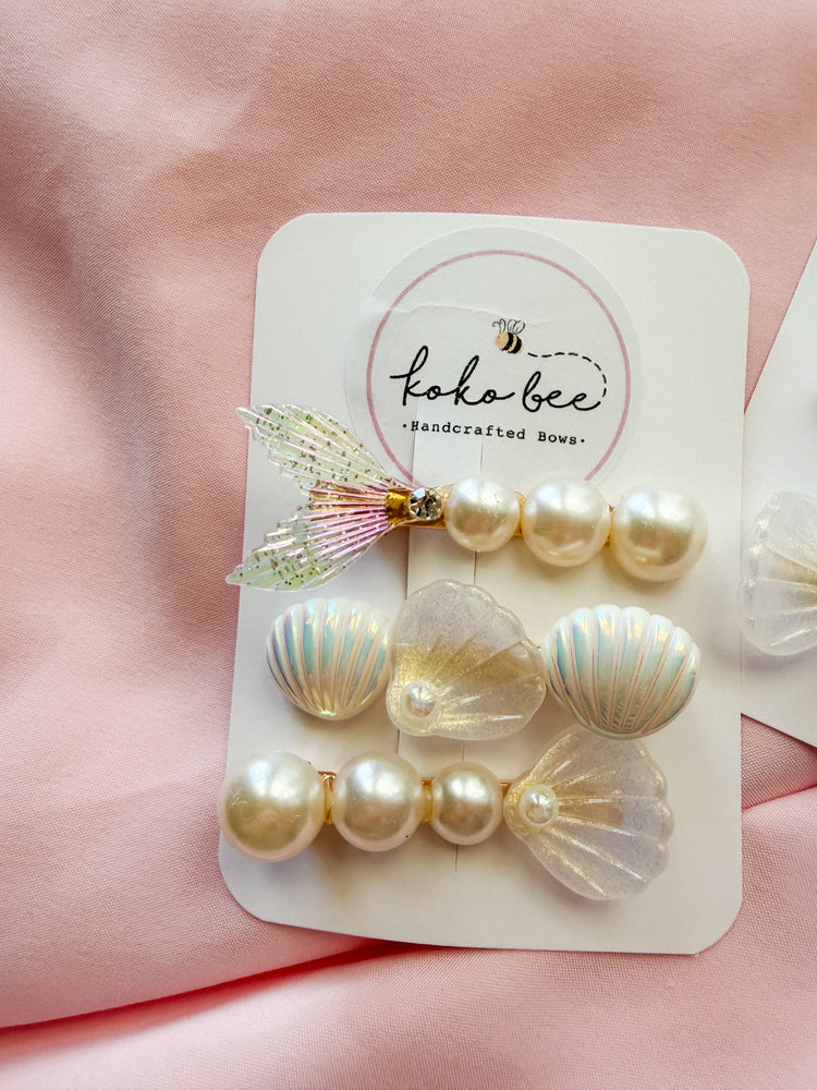 Pearl Seashell & Mermaid Clip Set