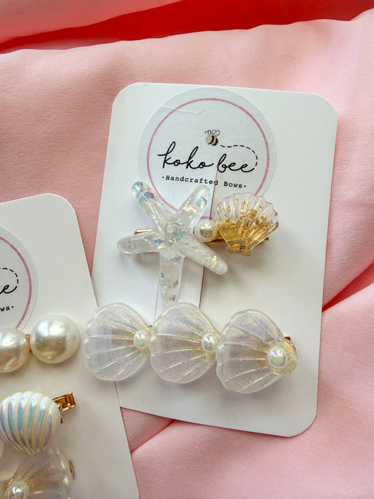 Pearl Seashell & Mermaid Clip Set