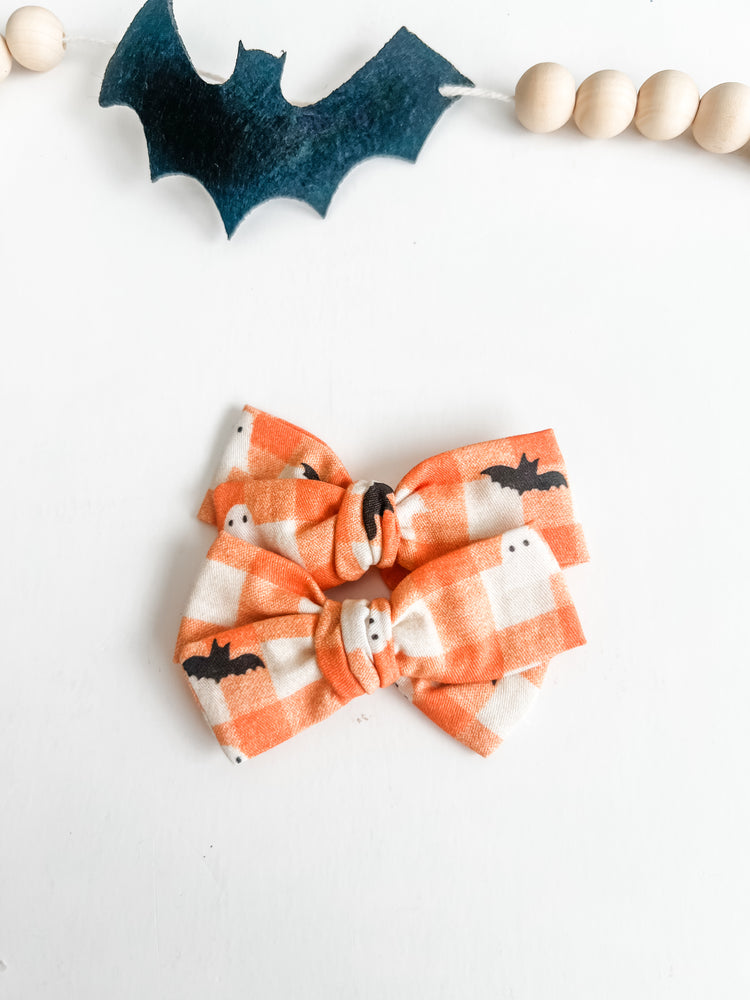 Orange Plaid Ghost & Bats Bows