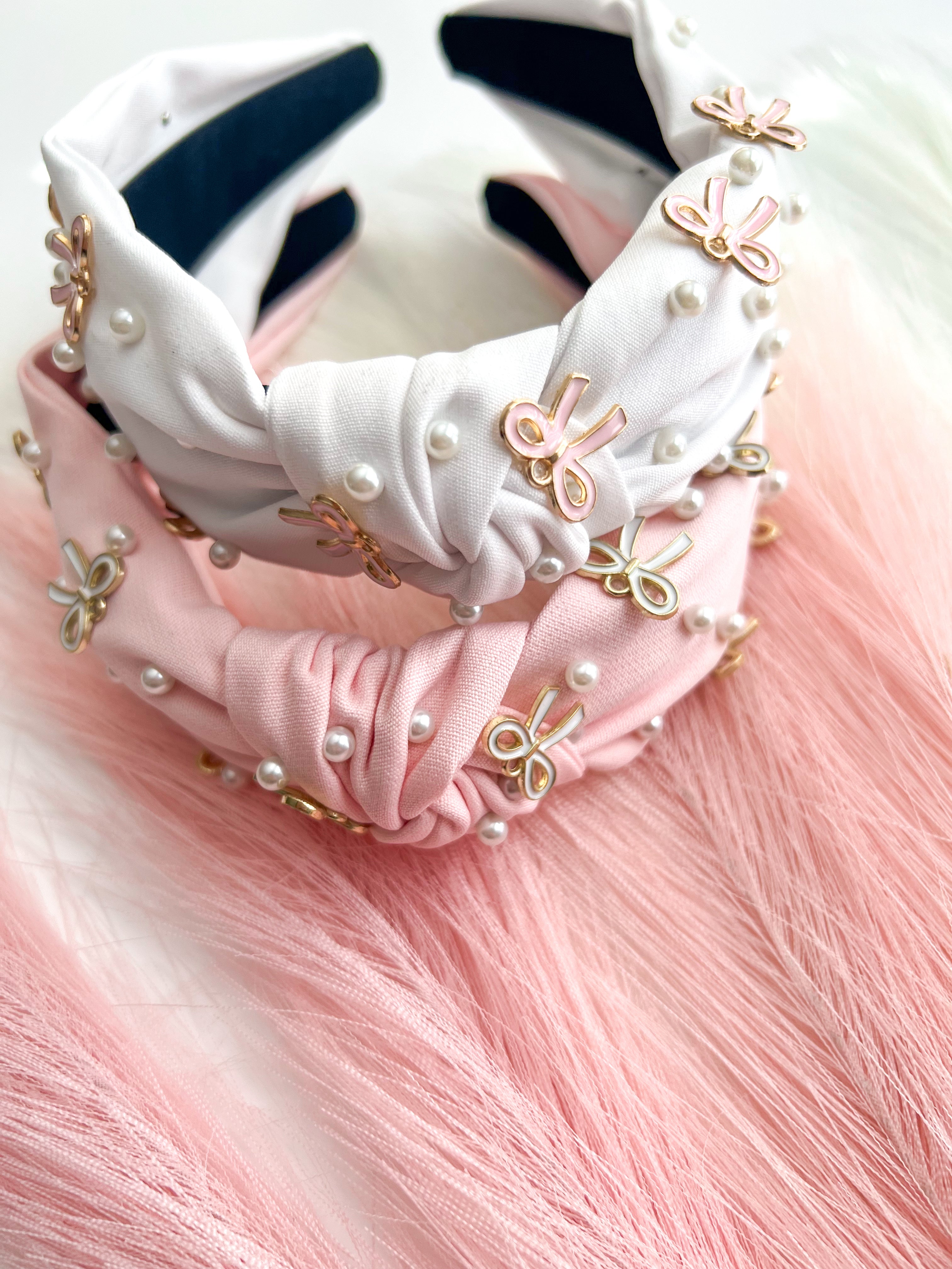 Brand new Pink Bow and Pearl Headband Pink Bow & Pearl Knot Headband – SBT Stitches main image 4