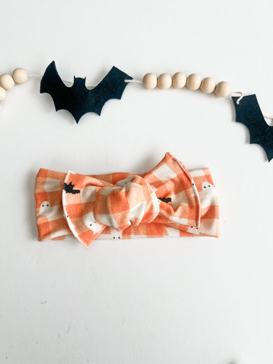 Orange Plaid Ghost & Bats Bows