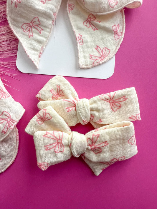 Cream Gauze Pink Bows