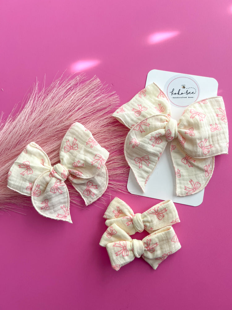 Cream Gauze Pink Bows