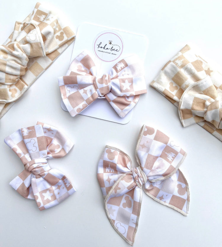 Neutral Checkered Mouse Bows