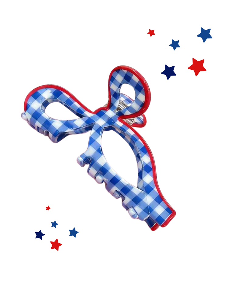 USA Checkered Bow Claw Clip