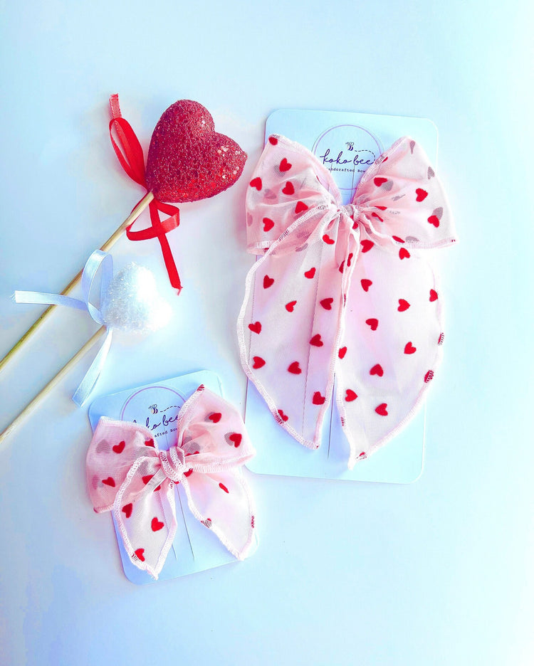 Pink & Black Tulle Hearts Bows