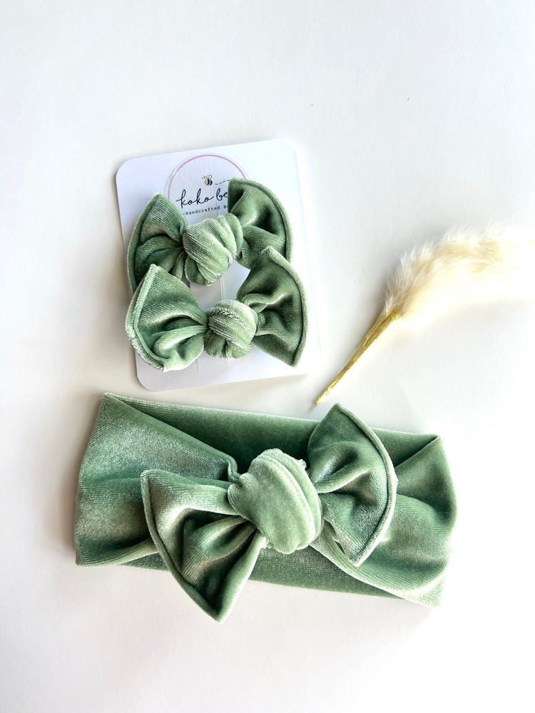 Sage Green Velvet Headwraps & Piggies