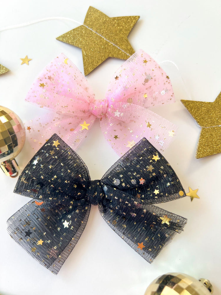 Pink & Black Tulle Stars Bows