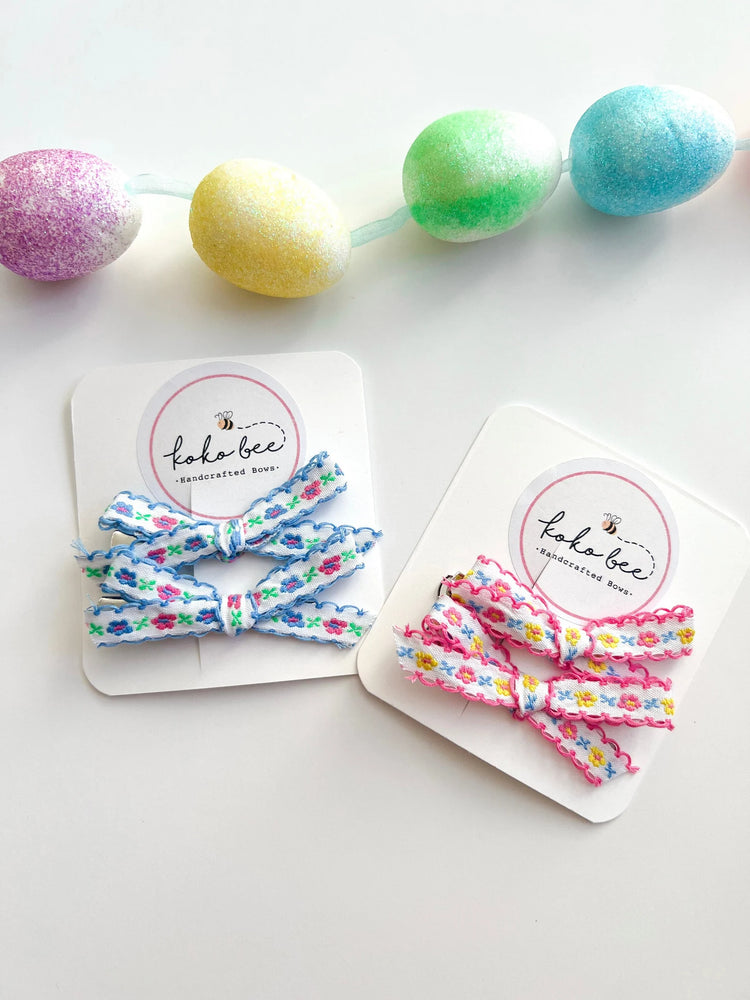 Mini Pink & Blue Flower Ribbon Bows
