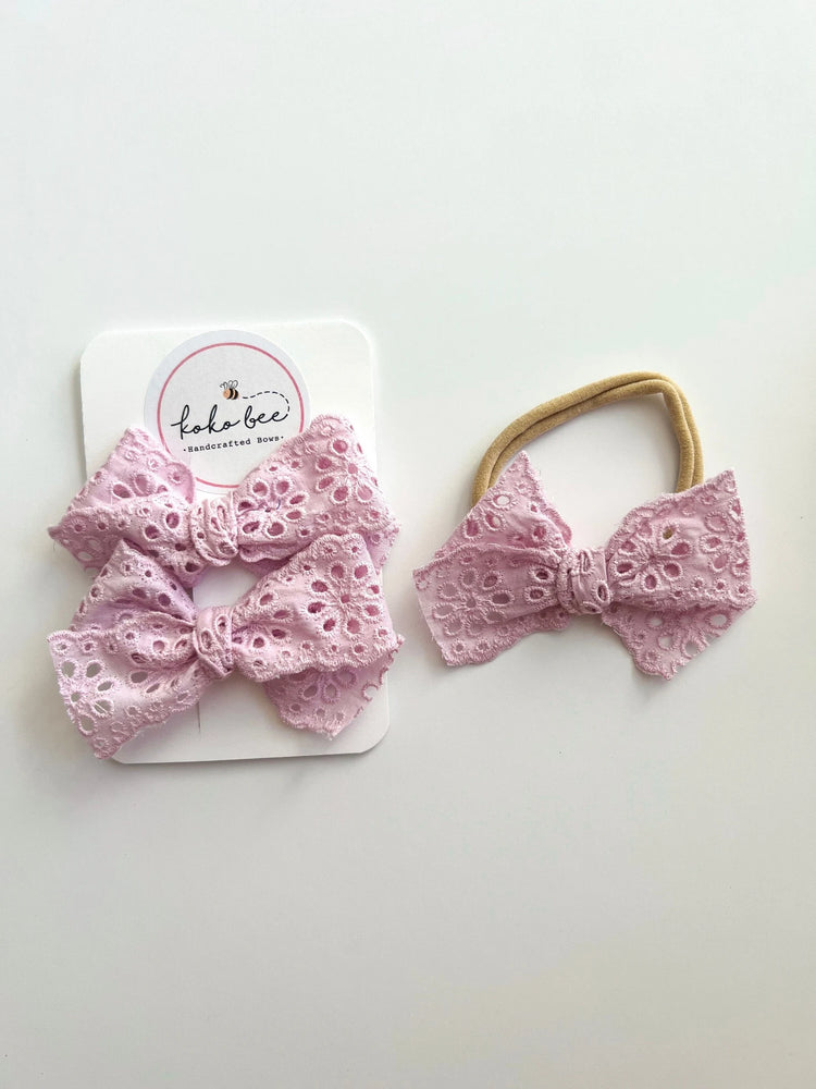 Lilac Eyelet Ribbon Bows