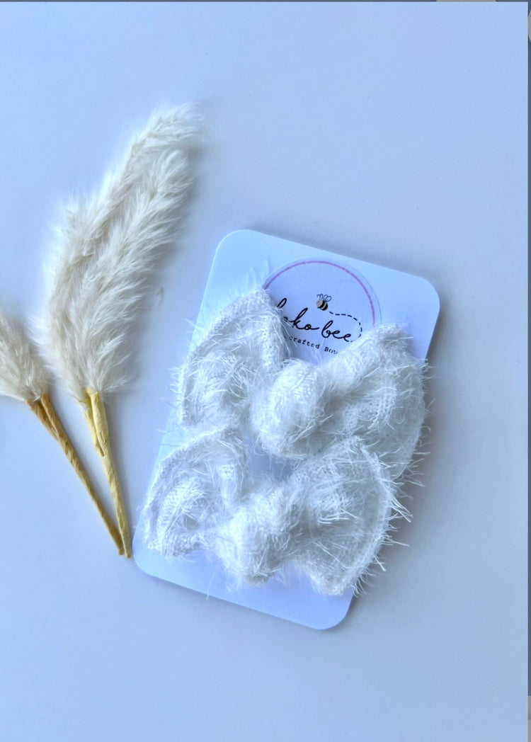 White Winter Fur Headwraps & Knot Bow Piggies