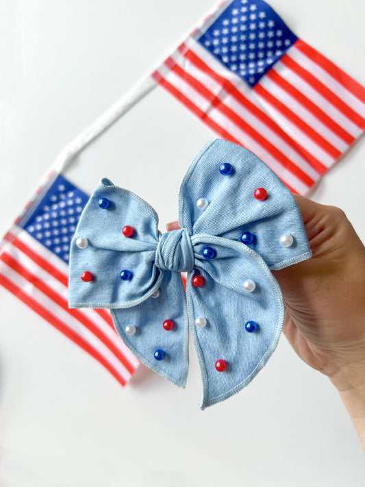 Beaded Denim Bow
