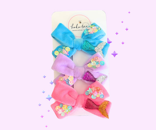 Velvet Sequins Mermaid Tail Bows