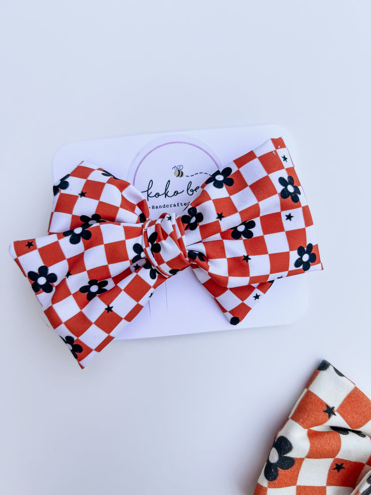 Checkered Halloween Flowers Bows