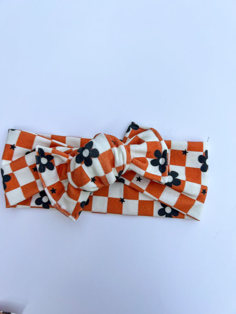 Checkered Halloween Flowers Bows