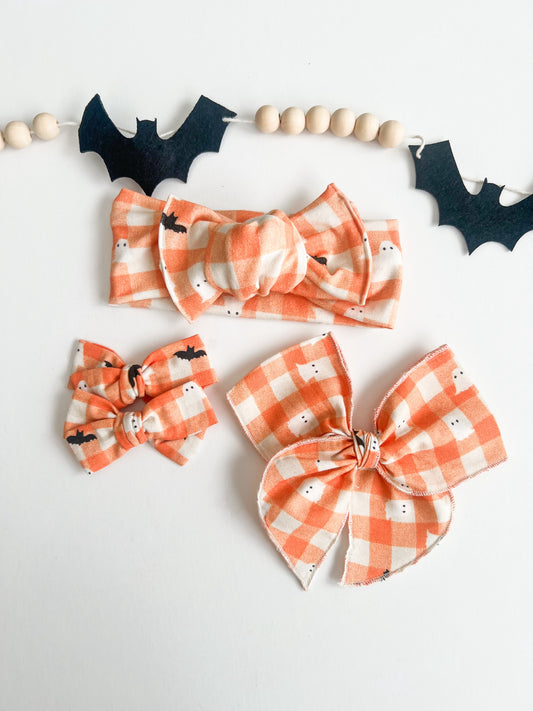 Orange Plaid Ghost & Bats Bows