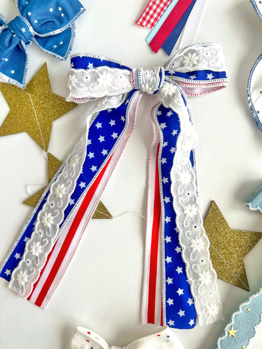 Red, White & Blue Long Ribbon Bow