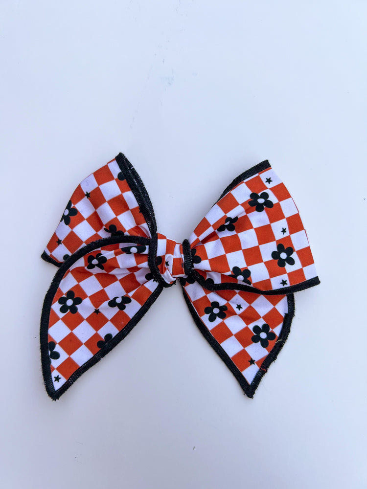 Checkered Halloween Flowers Bows