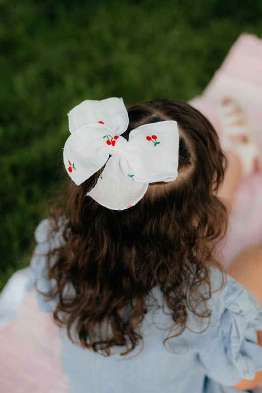 White Gauze Cherry Bows