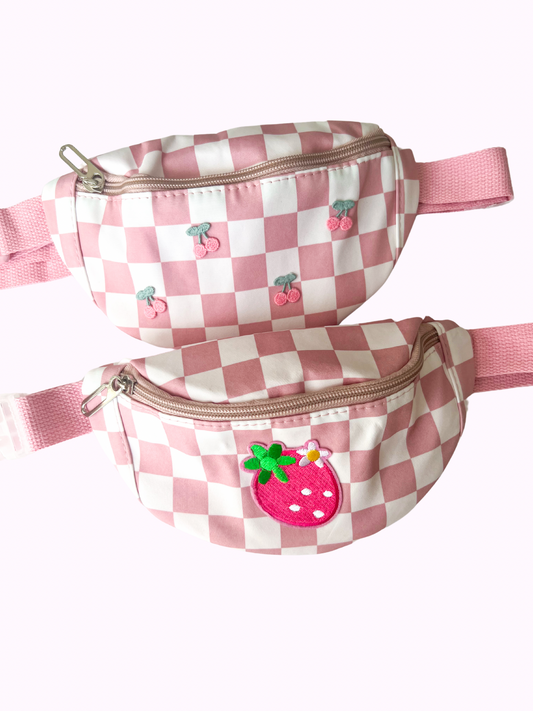 Pink Check Strawberry & Cherry Fanny