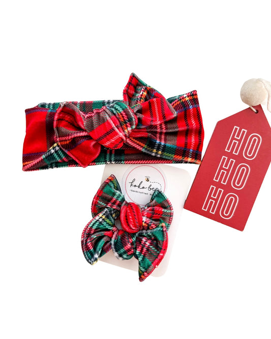 Velvet Red Christmas Plaid Bows