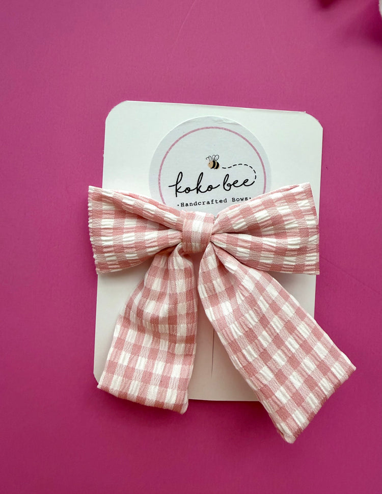 Mini Pink & White Gingham Bow
