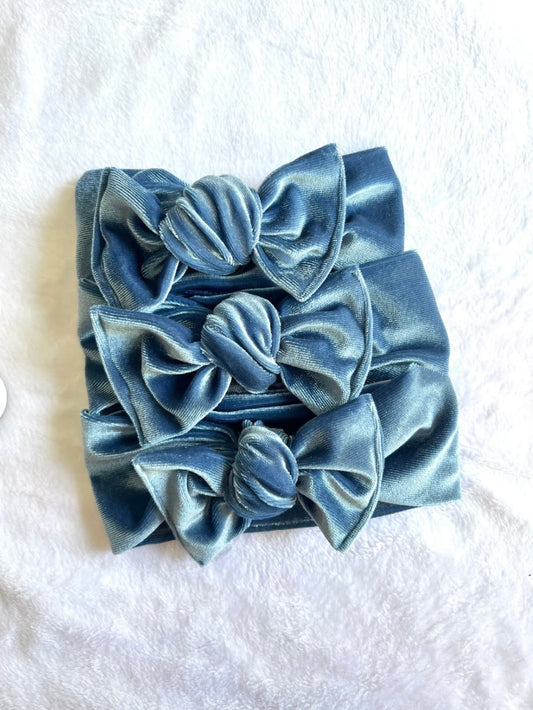 Slate Blue Velvet Headwrap & Piggies