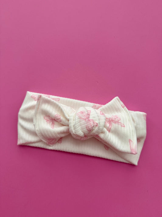 Ribbed Pink Bow Headwrap