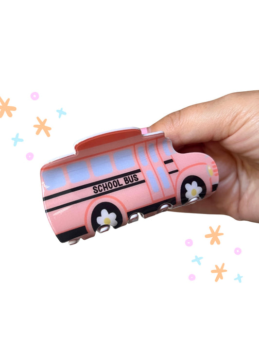Pink School Bus Claw Clip