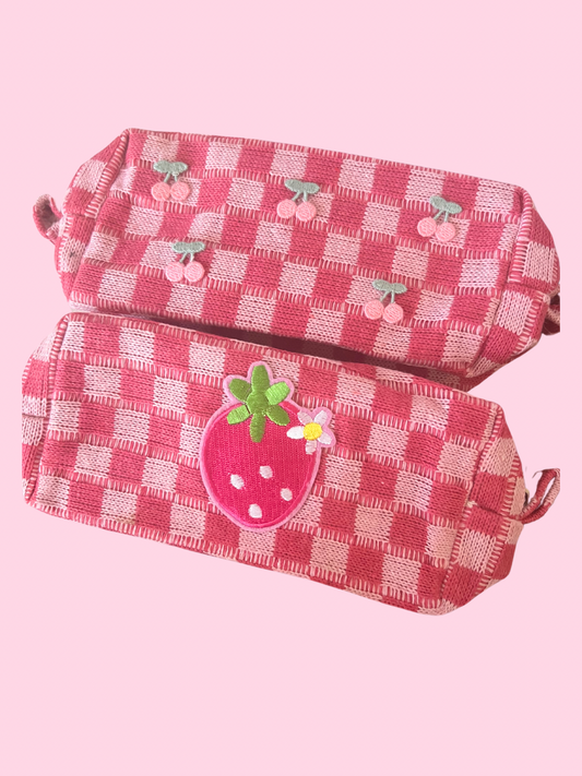 Pink Checkered Makeup/Pencil Pouch