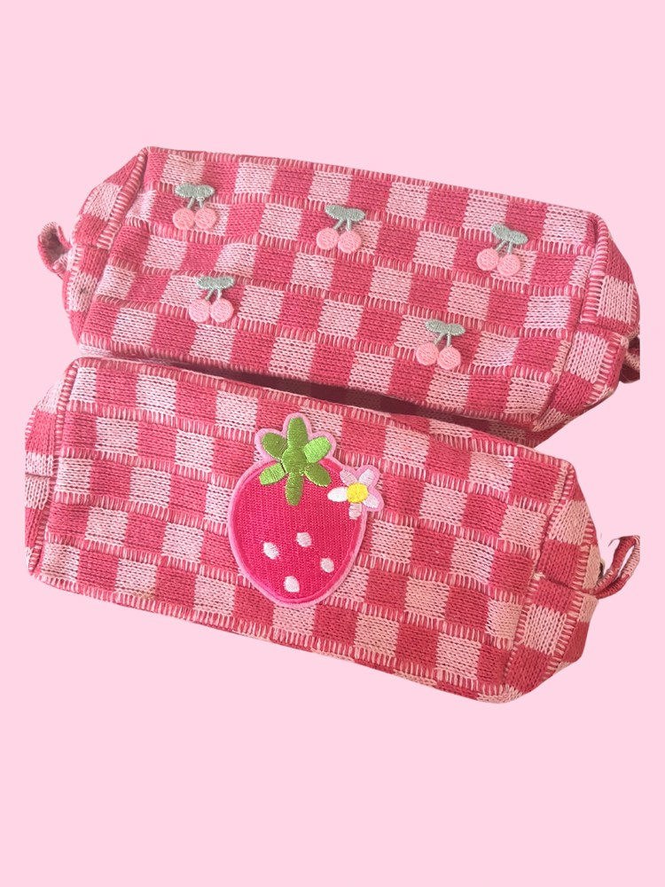 Pink Checkered Makeup Pouch