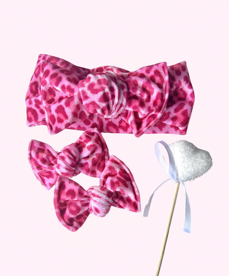 Fuchsia Cheetah Velvet Headwraps & Piggies