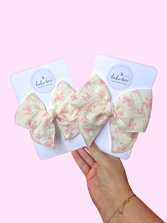 Cream Gauze Pink Bows