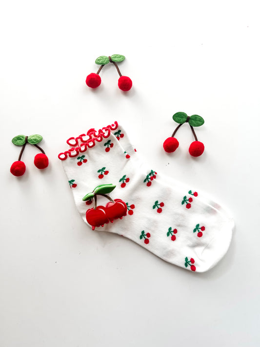 Women’s Red Ruffle Cherry Socks