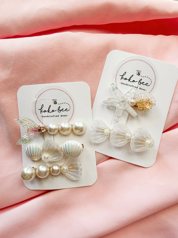Pearl Seashell & Mermaid Clip Set