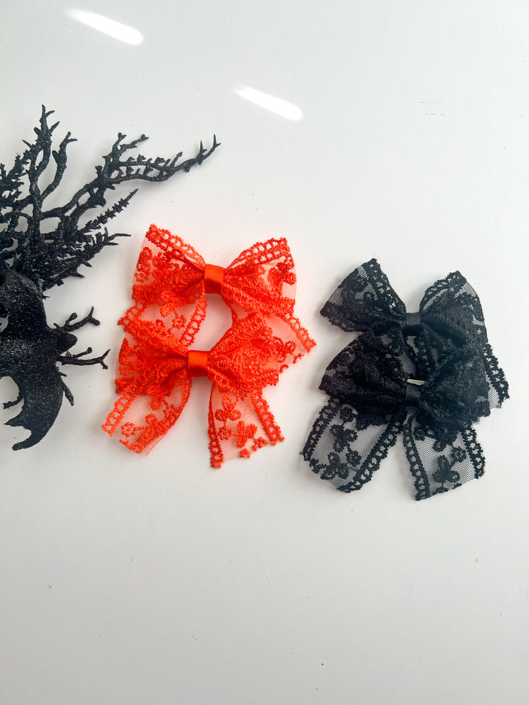 Black & Orange Mini Lace Bows